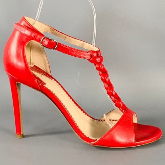 ALTUZARRA Size 7 Red Braided Ankle Strap Stiletto Sandals - Picture 2 of 7